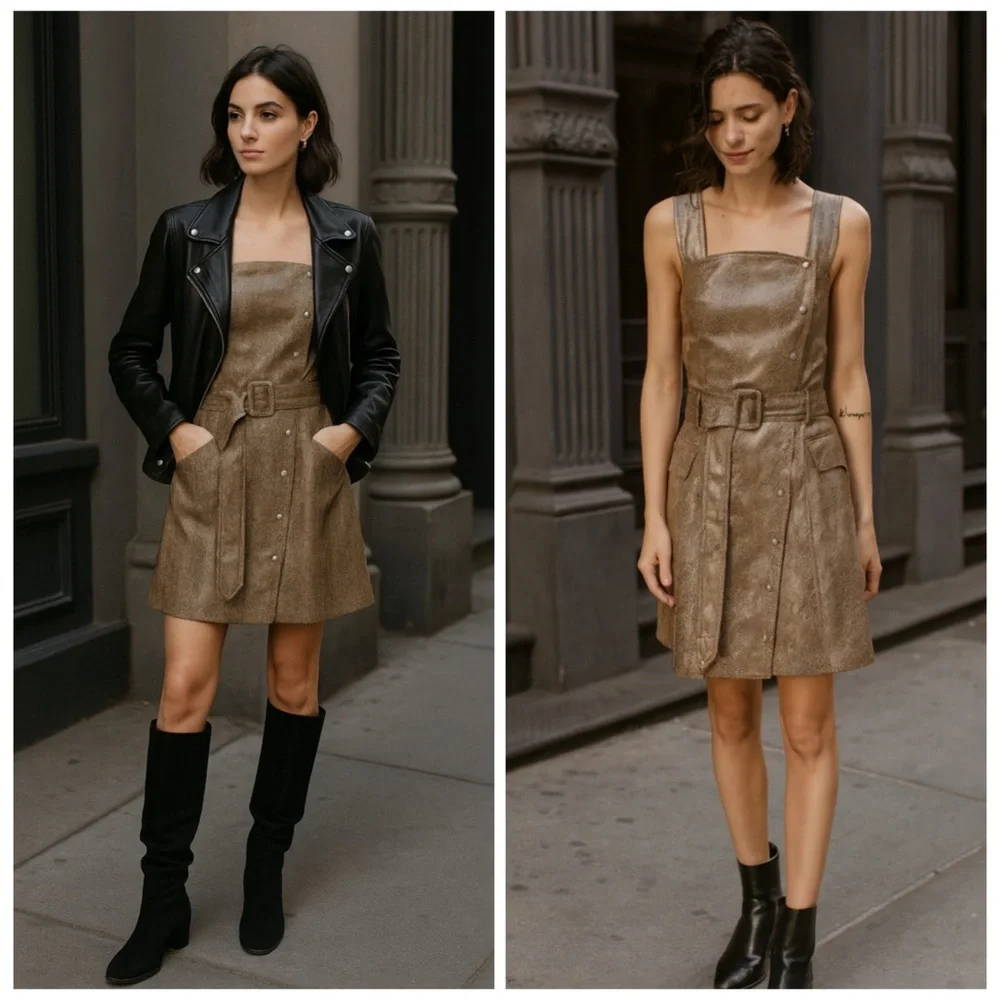 Nanushka Snake Print Belted Mini Dress Faux Leather Small